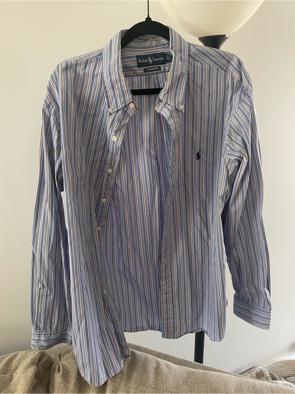 Ralph Lauren Men's Blue, White & Yellow Multi-Stripe Button-Down Shirt